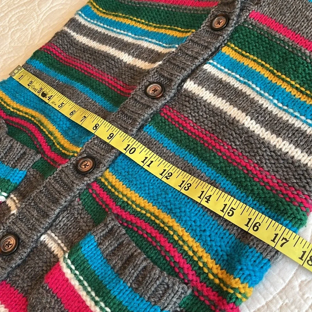 Hanna Andersson Wool Blend Cardigan‎ Sweater Girls 10/ 140 Multi Stripe Rainbow